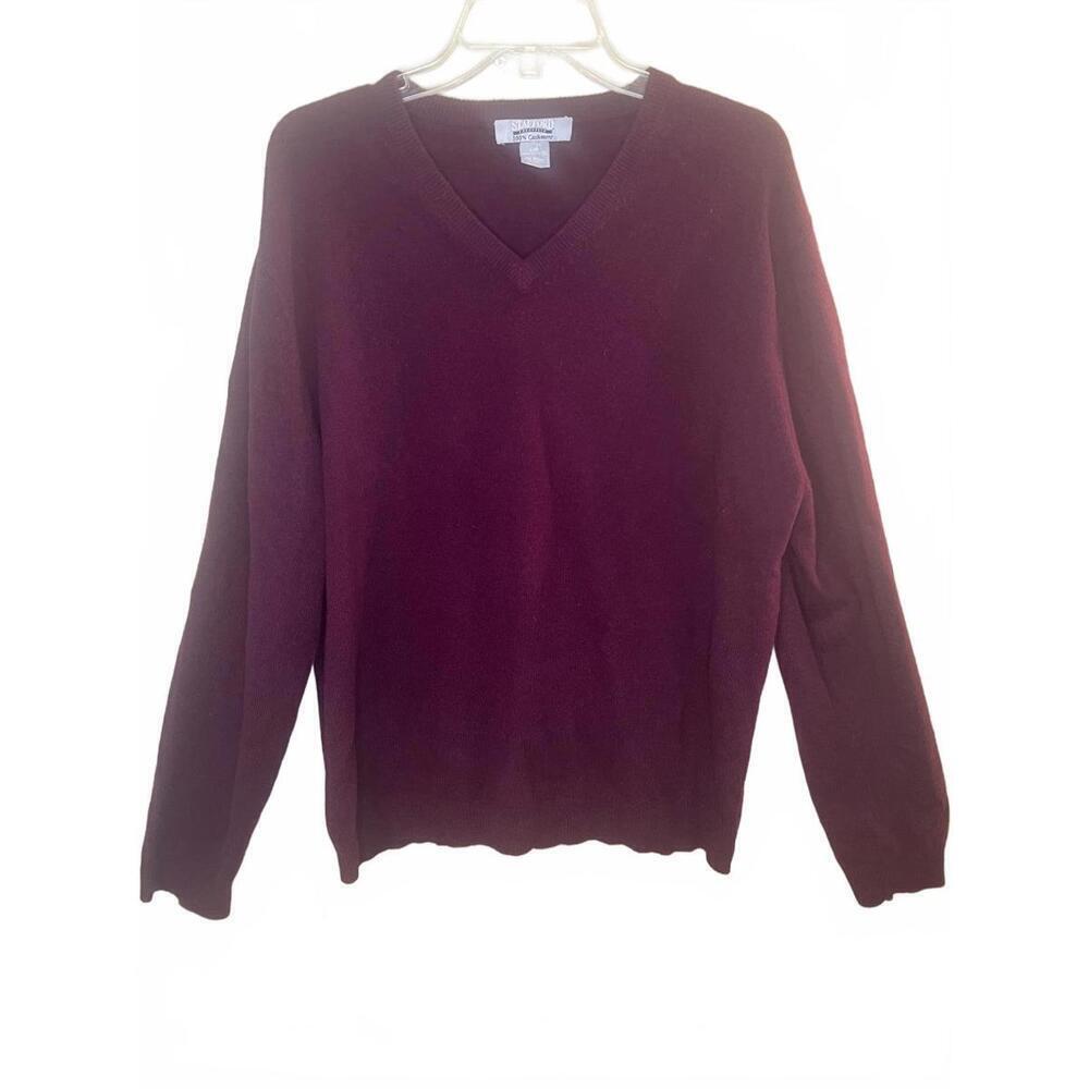 Stafford Executive Men's 100% Cashmere V-Neck Sweater Large Burgundy